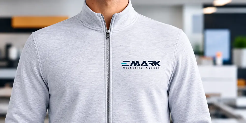 Duks gri me zinxhir dhe logon EMARK në anën e gjoksit.